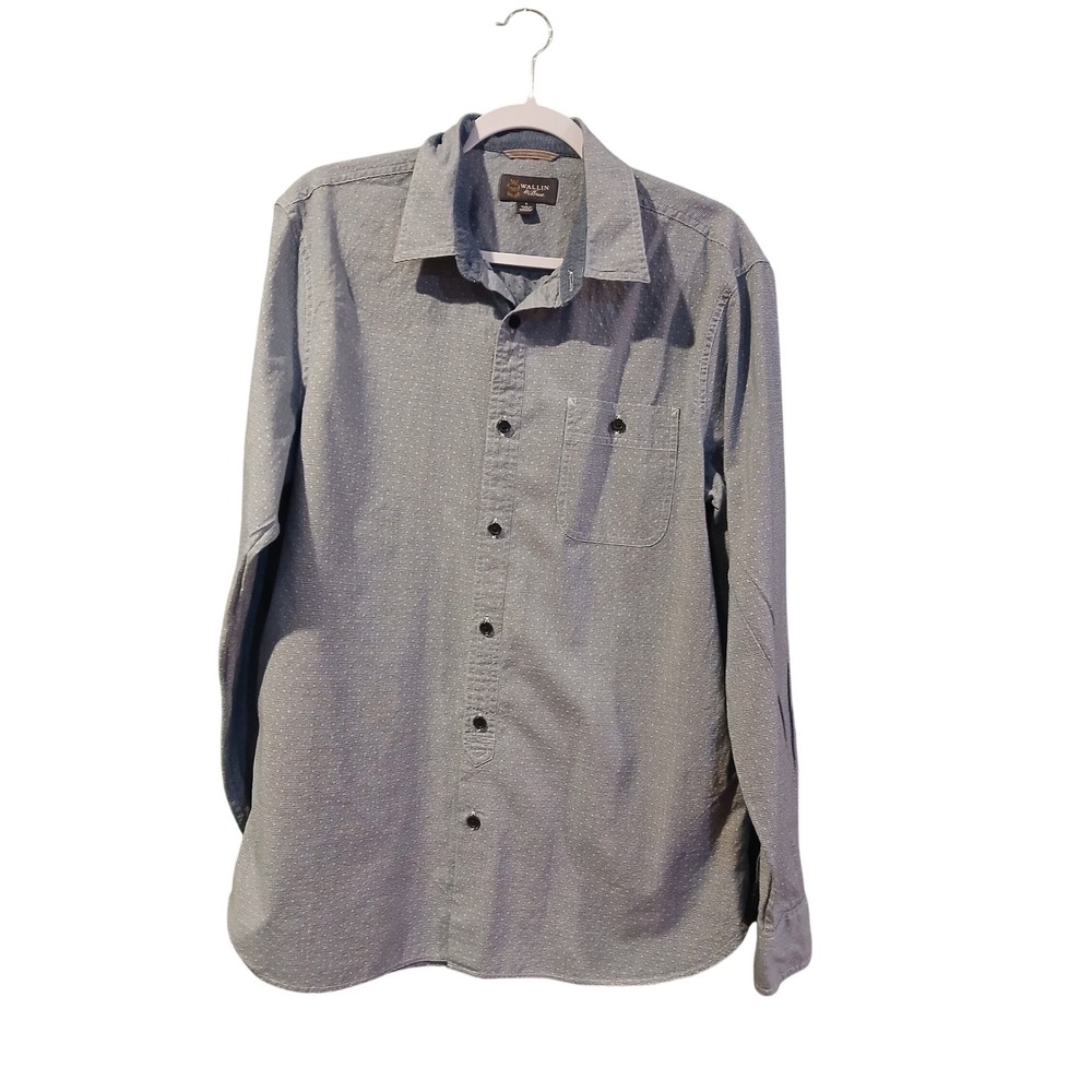 Wallin & Bros Mens Blue White Micro Pattern Cotton Button Down Shirt Large